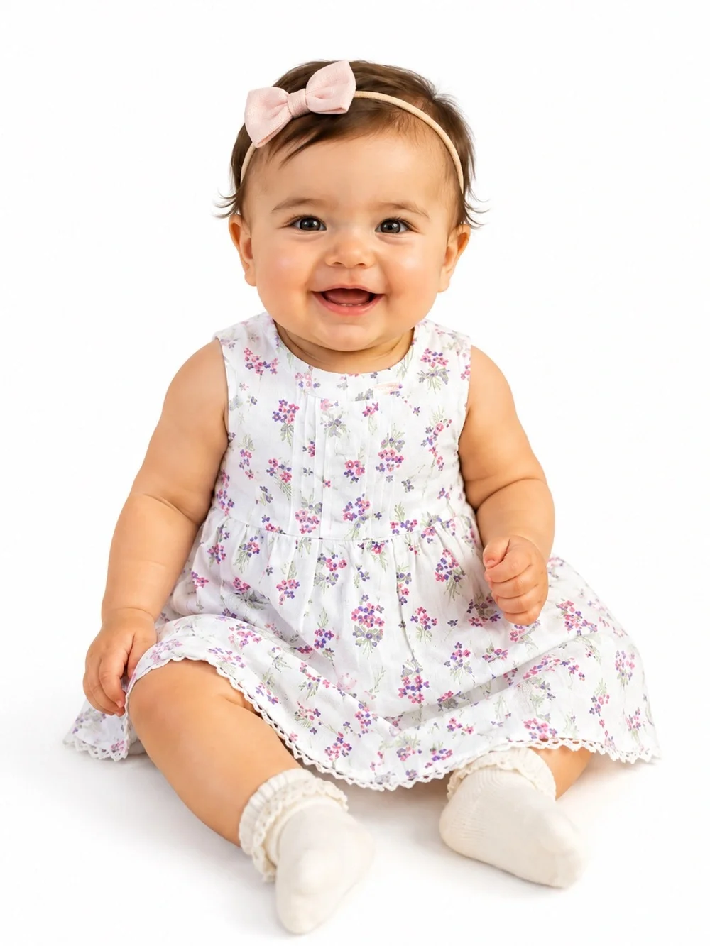 GYMBOREE Baby Girl Cream Pink Purple Floral Sundress Bloomers & Socks NEW